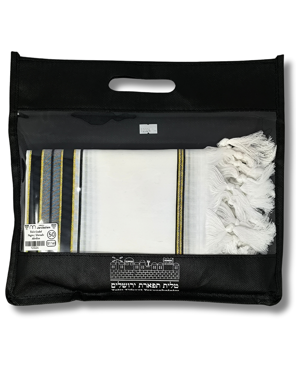 Talit gadol akrilan Negro con Dorado