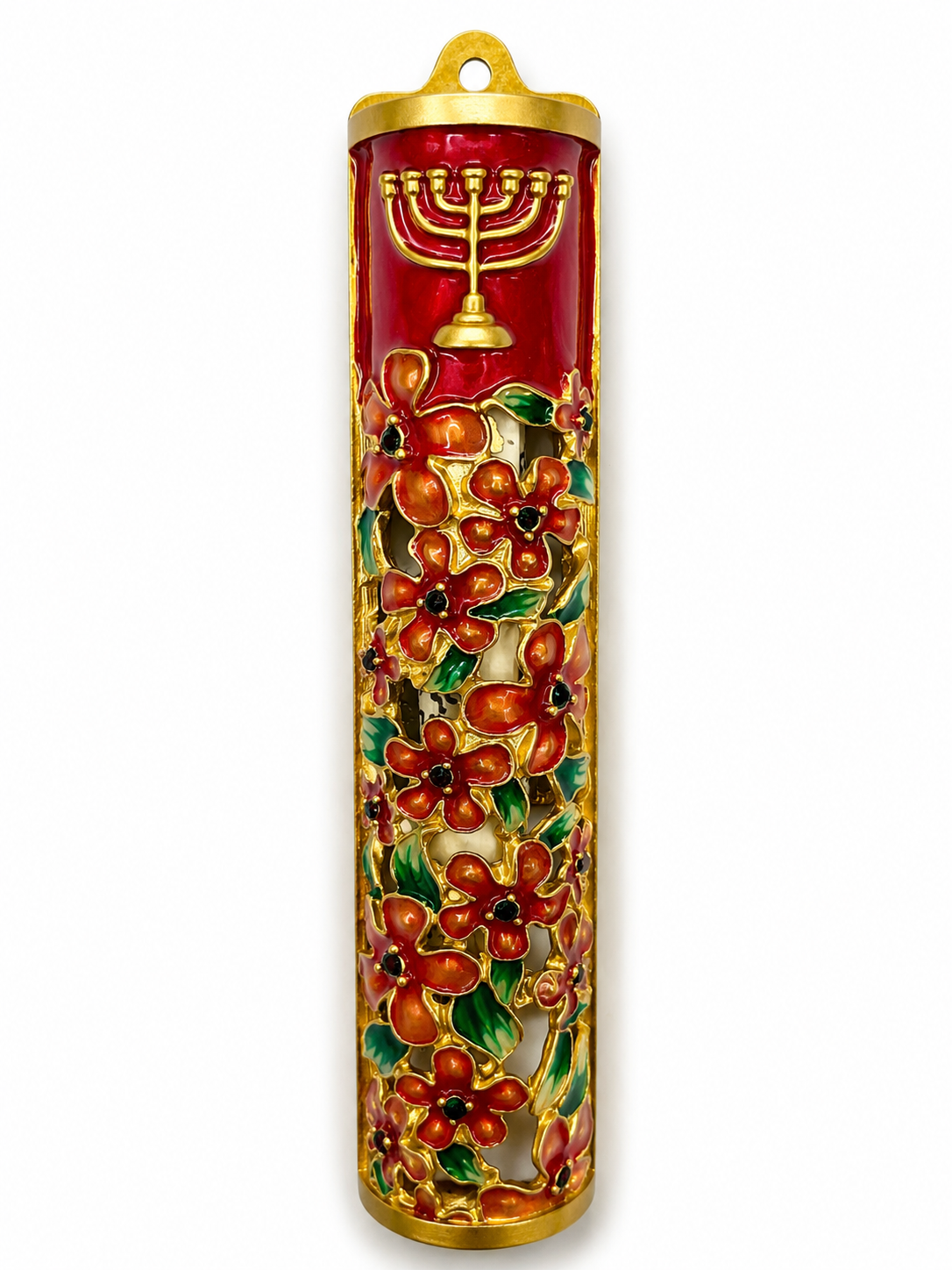 Mezuzá Esmalte Diseño Flores – 13 cm – SC1251B