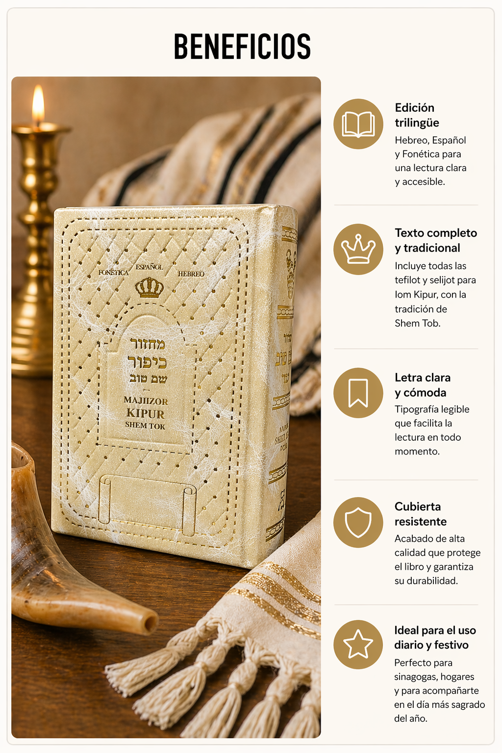 “Majzor de Yom Kipur bilingüe hebreo-español | Edición Shem Tov elegante tipo cuero | Ideal para sinagoga y regalo”