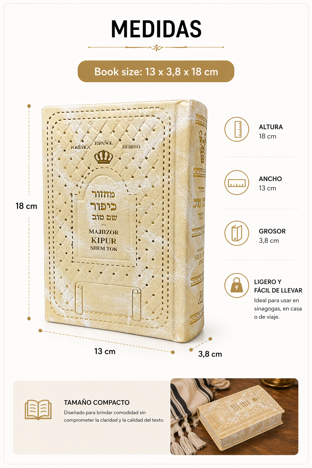 “Majzor de Yom Kipur bilingüe hebreo-español | Edición Shem Tov elegante tipo cuero | Ideal para sinagoga y regalo”