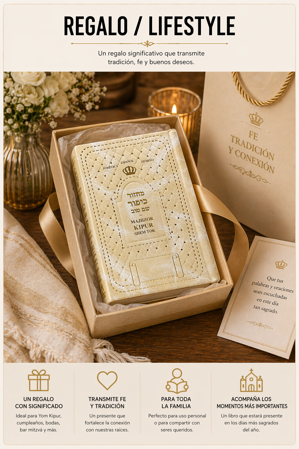 “Majzor de Yom Kipur bilingüe hebreo-español | Edición Shem Tov elegante tipo cuero | Ideal para sinagoga y regalo”