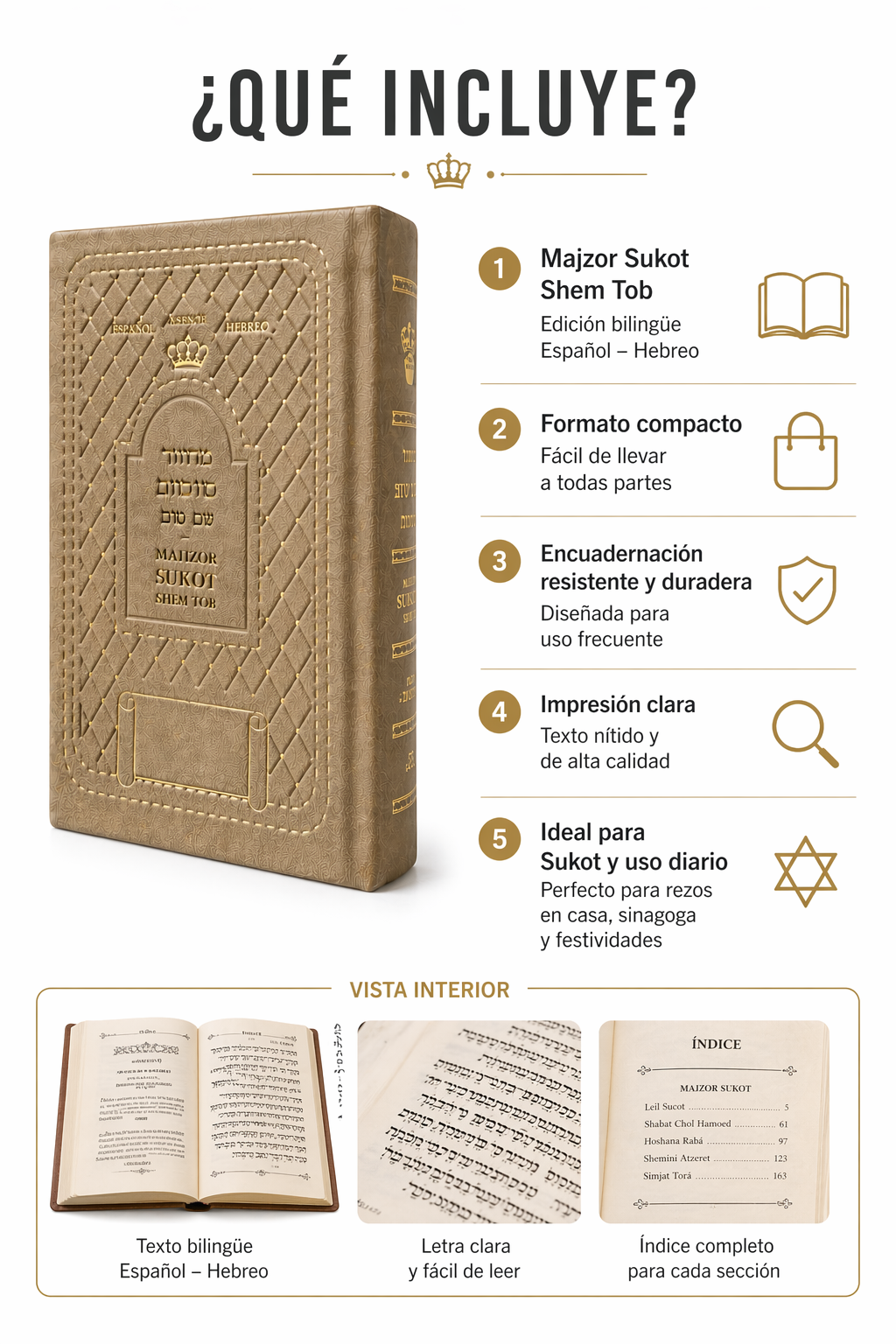 Majzor de Sucot hebreo-español Shem Tov | Edición premium tipo cuero