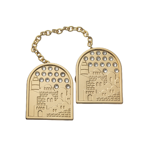Broche para Talit Jerusalem con incrustaciones, dorado 35994