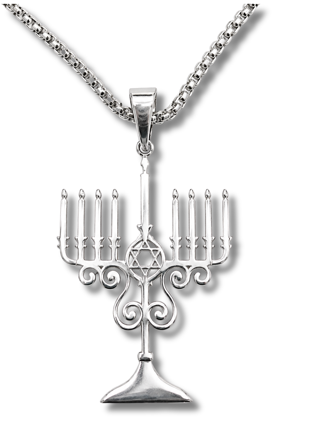 Collar con dije de Menorá plateada | Diseño elegante con cadena | Joyería judía ideal para regalo