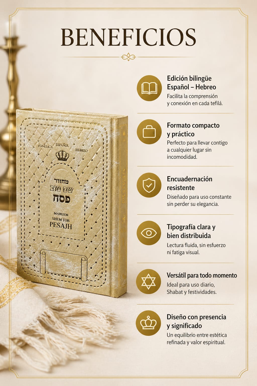 Majzor Pesaj Shem Tob hebreo español | Libro de rezos completo para Pésaj | Edición elegante tipo cuero