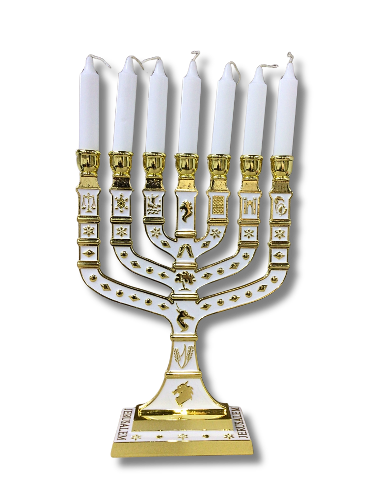 Menorah Set 12 Tribes 12007 White-gold with white candles