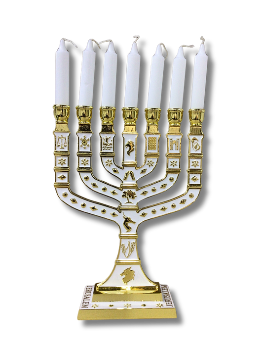 Menorah Set 12 Tribes 12007 White-gold with white candles