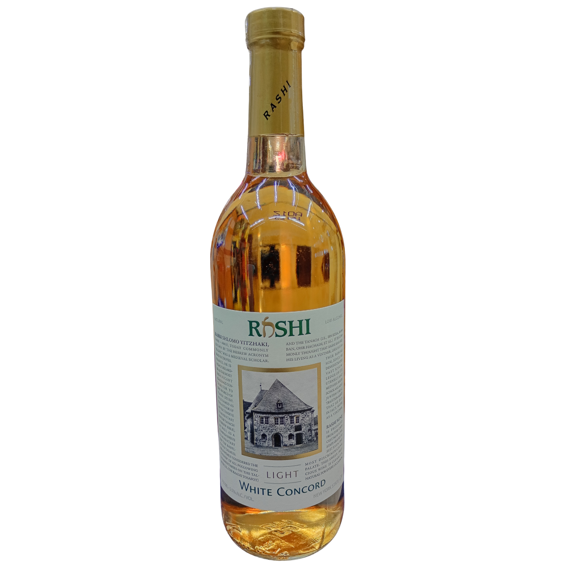Vino Rashi Light blanco dulce Concord 750 ml | 5.5% alcohol | Perfecto para Kidush, Shabat y festividades