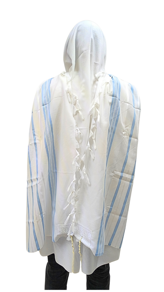 Tallit Gadol Akrilan non-slip size 60 light blue with silver 12176