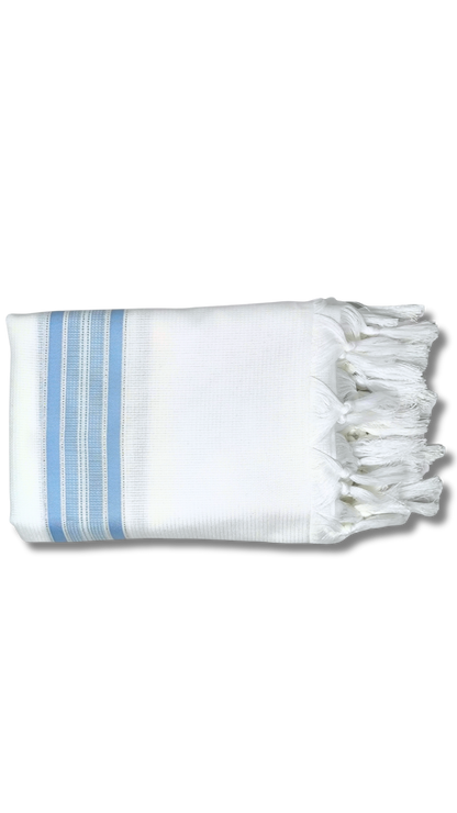 Tallit Gadol Akrilan non-slip size 55 light blue with silver 12175