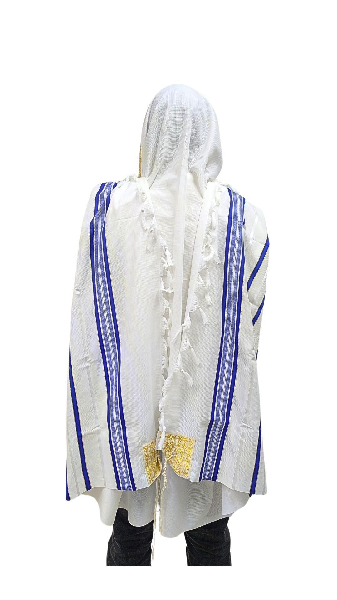 Talit Gadol Akrilan antideslizante talla 55 azul con dorado 12173