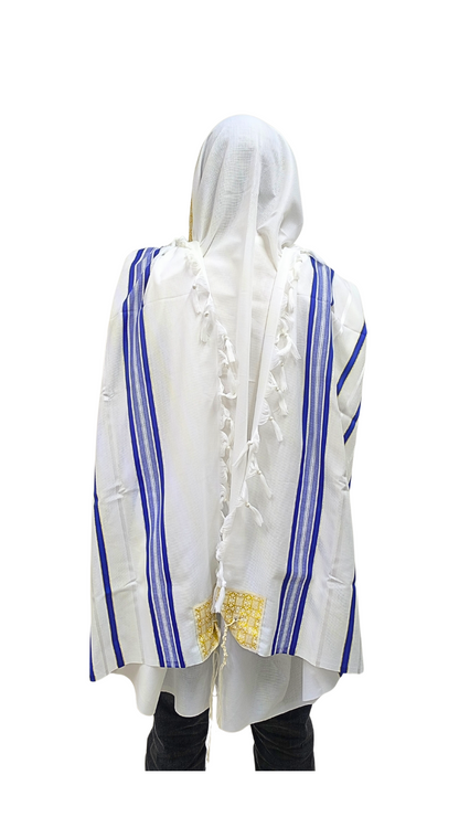 Talit Gadol Akrilan non-slip size 55 blue with gold 12173