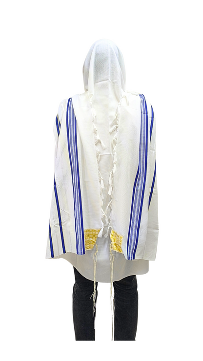 Talit Gadol Akrilan non-slip size 60 blue with gold 12174