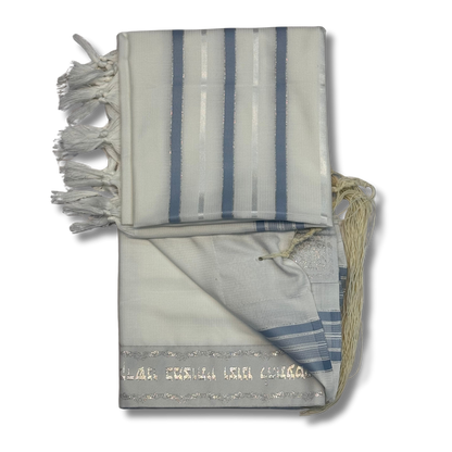 Tallit Gadol Akrilan non-slip size 60 light blue with silver 12176