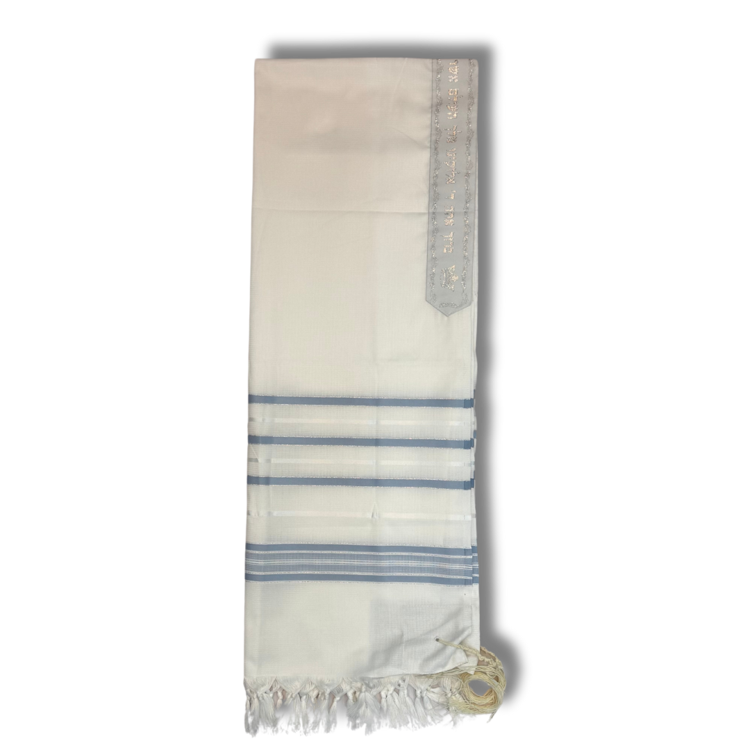 Tallit Gadol Akrilan non-slip size 55 light blue with silver 12175