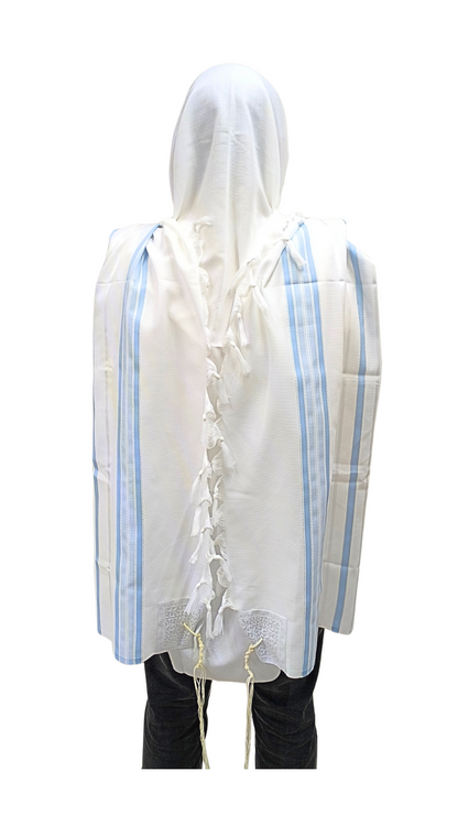 Tallit Gadol Akrilan non-slip size 55 light blue with silver 12175