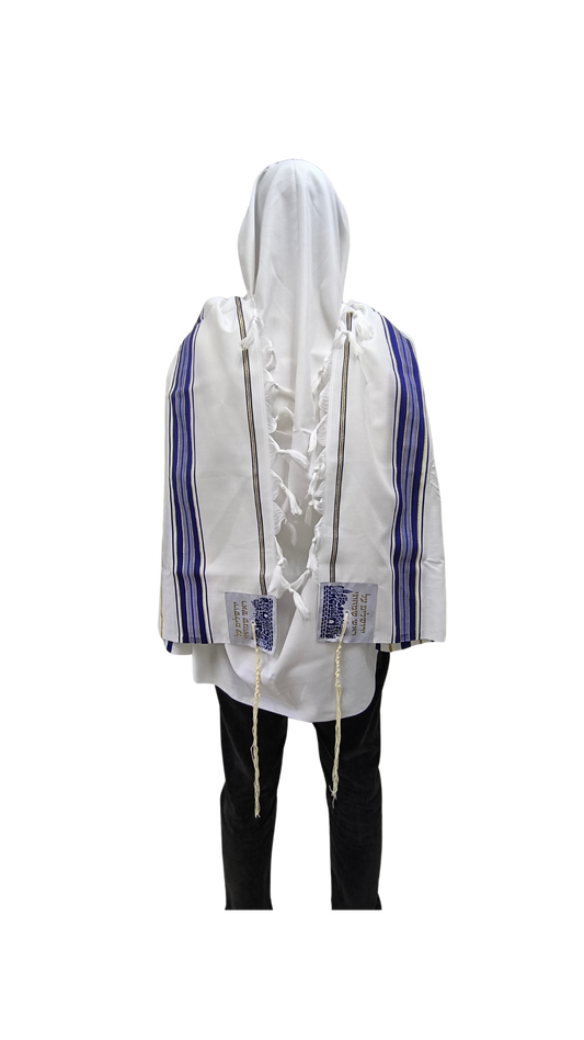 Talit Gadol Akrilan size 45 blue with gold TY 12331