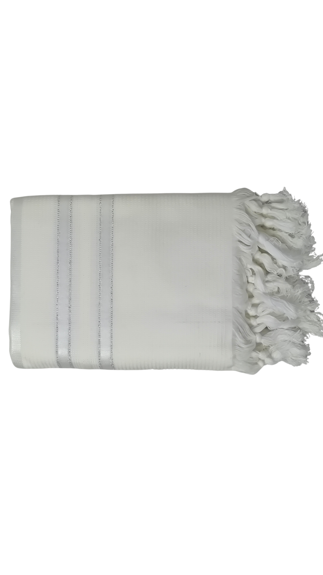 Tallit Gadol Cotton Size 55 White / Silver Stripes Non-Slip TY 11471