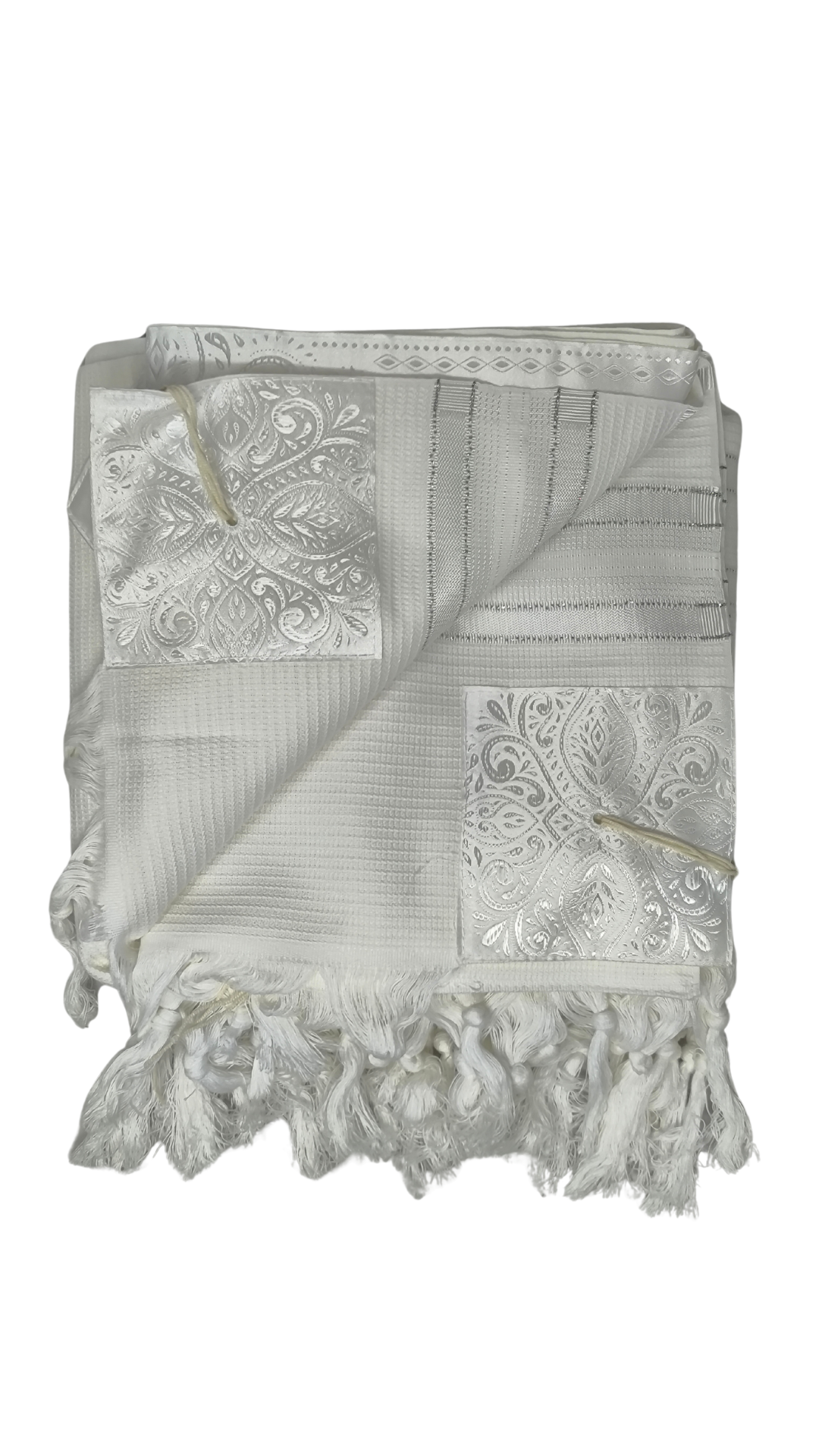 Tallit Gadol Cotton Size 55 White / Silver Stripes Non-Slip TY 11471