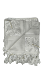 Talit Gadol Algodón Talla 60 Blanco / Franjas plata Antideslizante TY