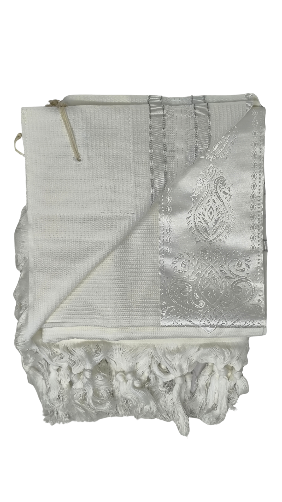 Tallit Gadol Cotton Size 55 White / Silver Stripes Non-Slip TY 11471