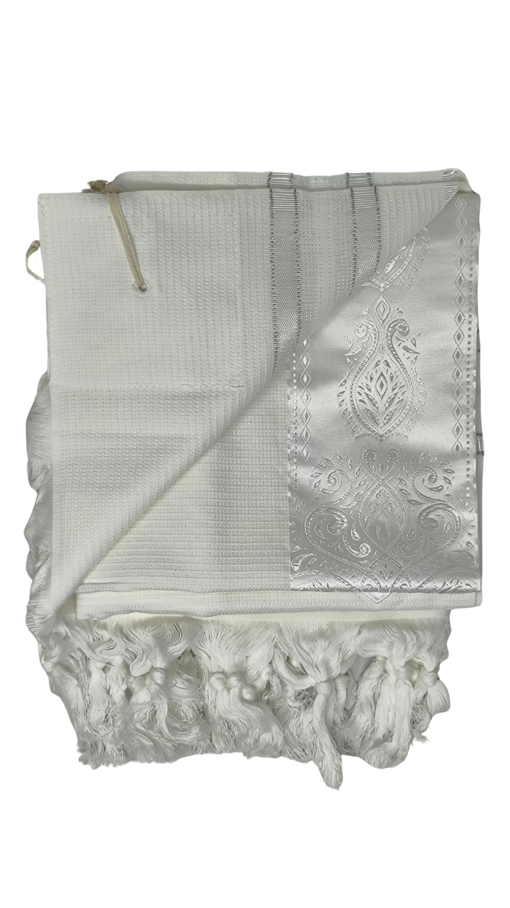 Talit Gadol Algodón Talla 60 Blanco / Franjas plata Antideslizante TY