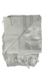 Talit Gadol Algodón Talla 60 Blanco / Franjas plata Antideslizante TY