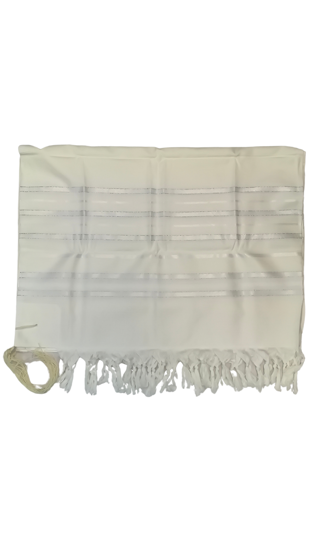 Tallit Gadol Cotton Size 55 White / Silver Stripes Non-Slip TY 11471