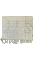 Talit Gadol Algodón Talla 60 Blanco / Franjas plata Antideslizante TY