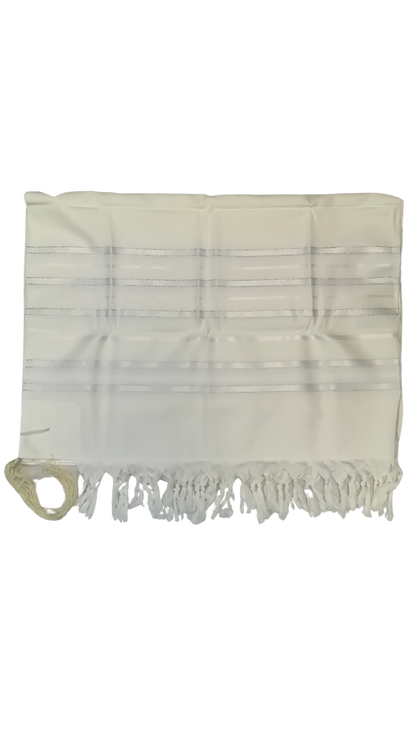 Tallit Gadol Cotton Size 60 White / Silver Stripes Non-Slip TY