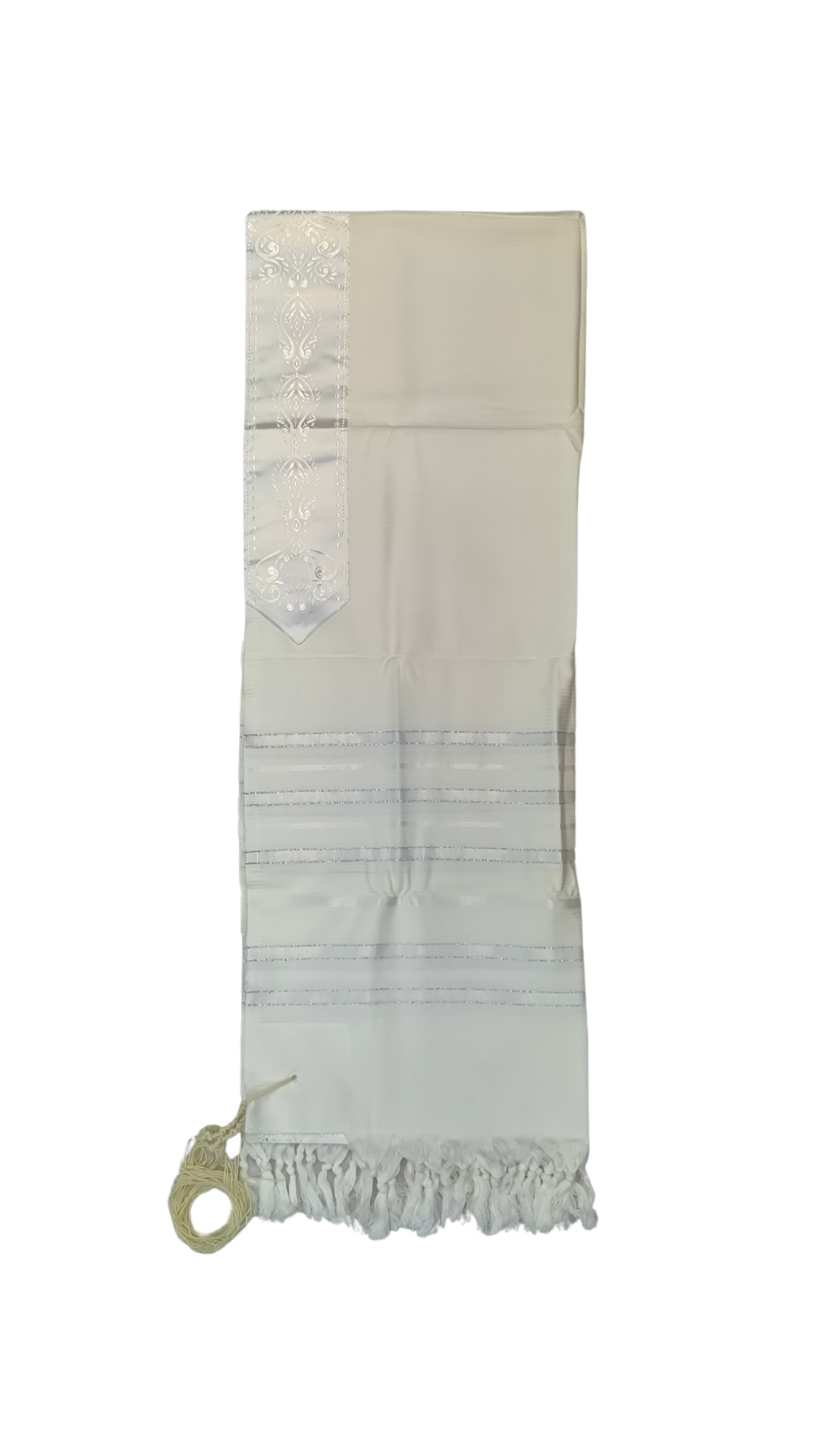 Tallit Gadol Cotton Size 55 White / Silver Stripes Non-Slip TY 11471