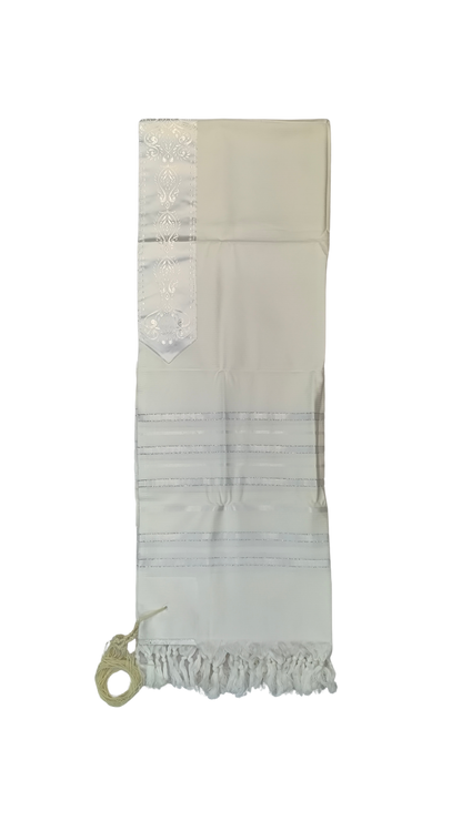 Tallit Gadol Cotton Size 55 White / Silver Stripes Non-Slip TY 11471