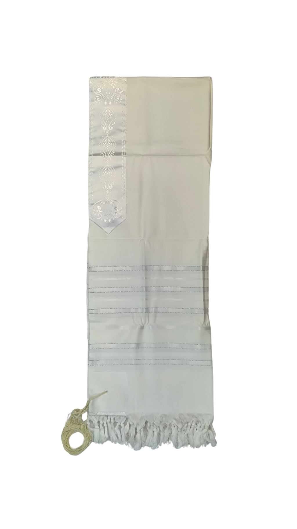 Talit Gadol Algodón Talla 60 Blanco / Franjas plata Antideslizante TY