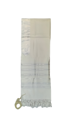 Talit Gadol Algodón Talla 60 Blanco / Franjas plata Antideslizante TY