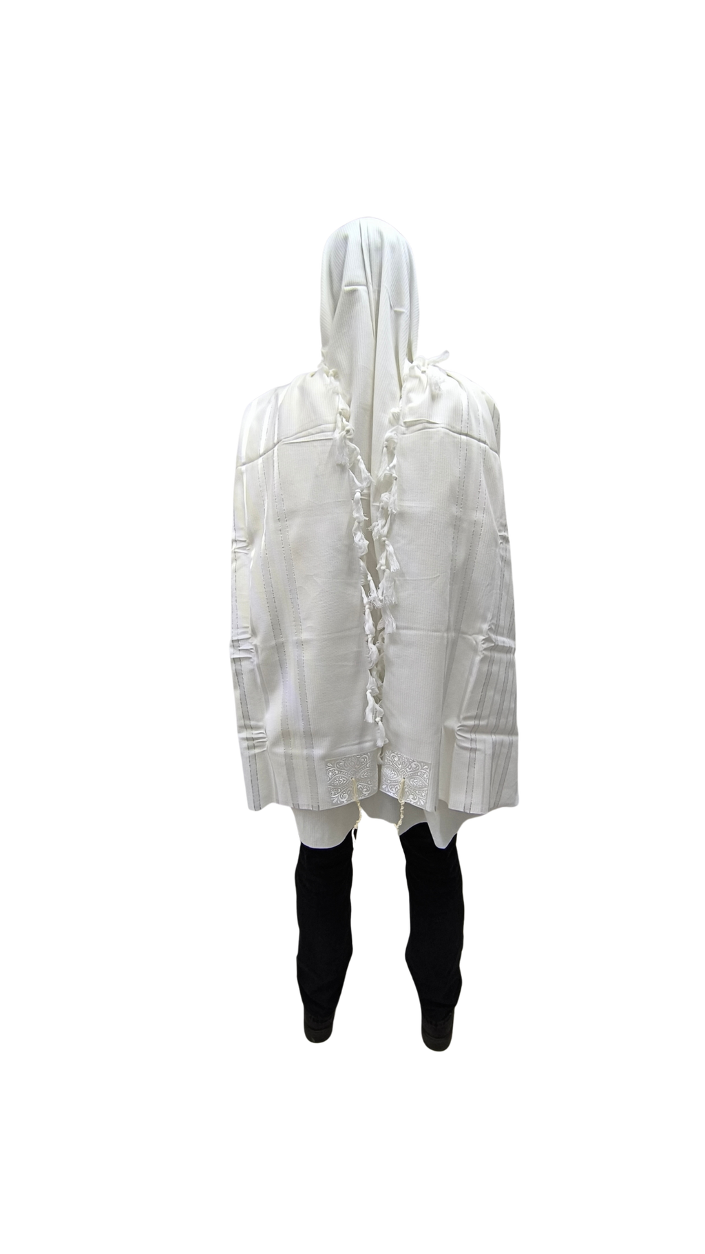 Tallit Gadol Cotton Size 55 White / Silver Stripes Non-Slip TY 11471