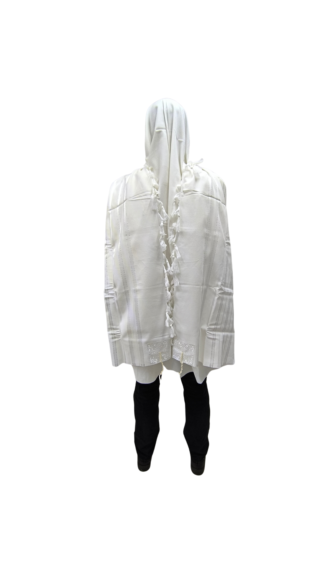 Talit Gadol Algodón Talla 60 Blanco / Franjas plata Antideslizante TY