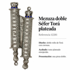 Mezuza doble Séfer Torá plateada, referencia 12281; ficha con detalles del diseño