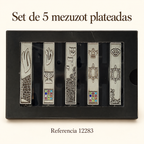 Set de 5 mezuzot plateadas, referencia 12283; presentación del producto