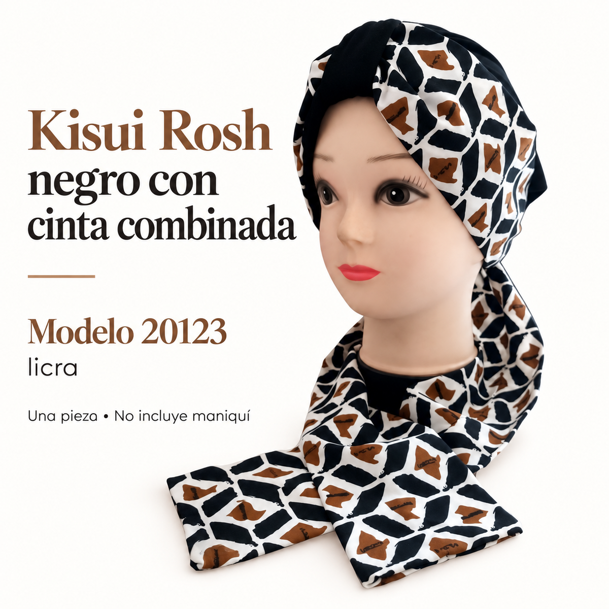Kisui Rosh negro con cinta combinada, modelo 20123; ficha visual con características del producto
