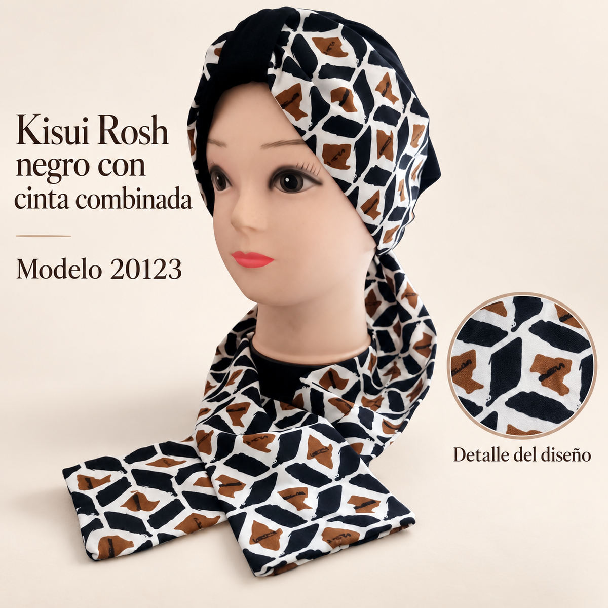 Kisui Rosh negro con cinta combinada, modelo 20123; presentación del producto sobre fondo neutro