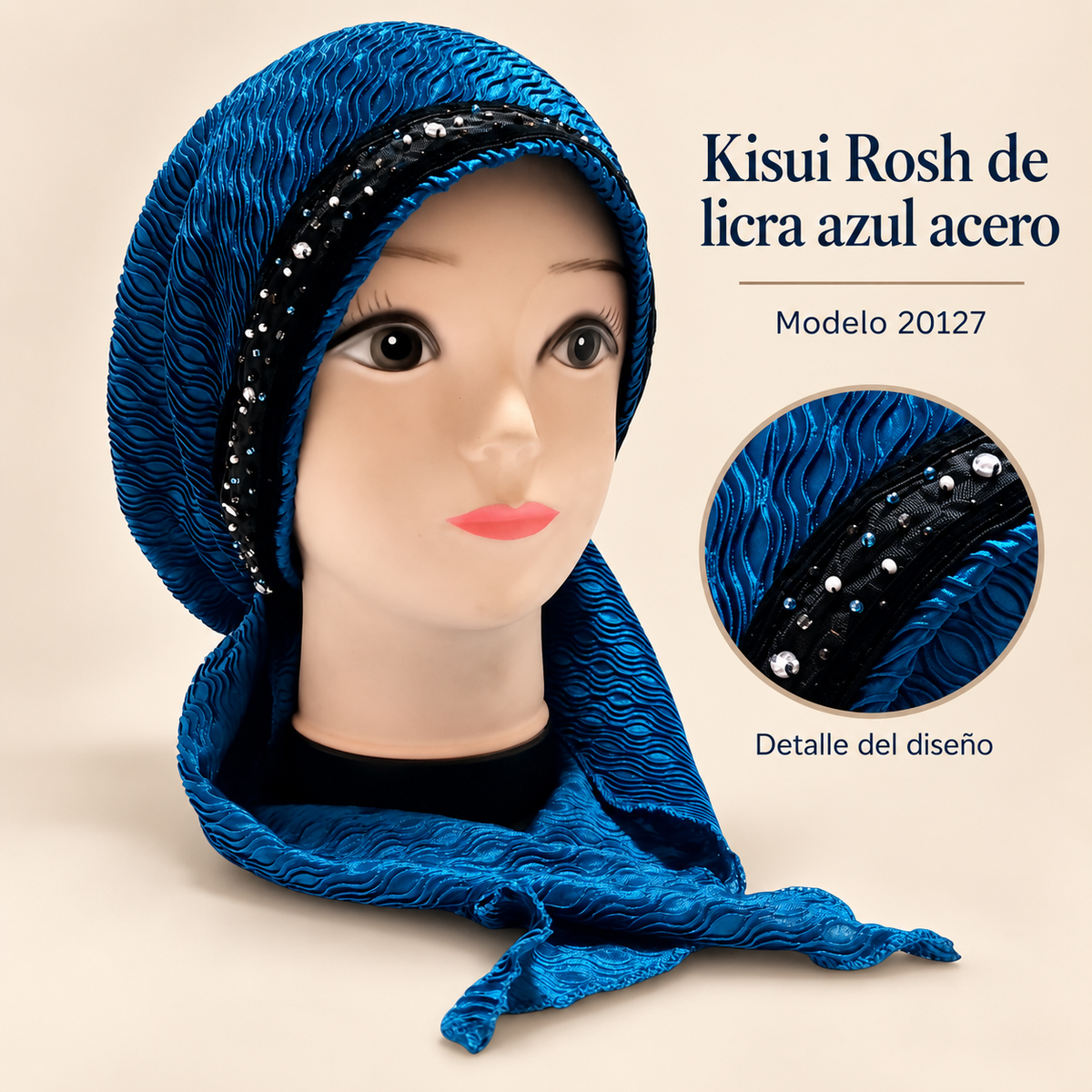 Kisui Rosh de licra azul acero, modelo 20127; presentación del producto sobre fondo neutro