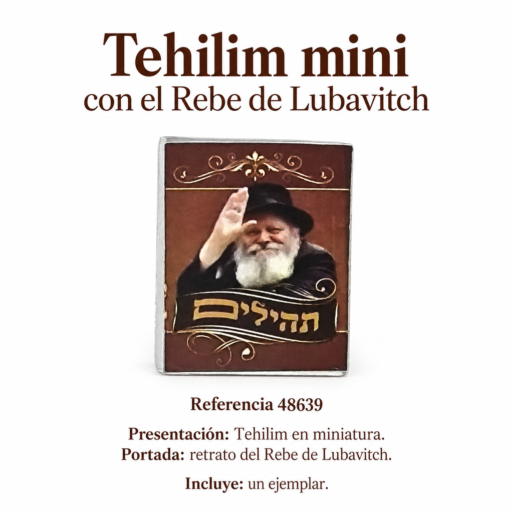 Tehilim mini con el Rebe de Lubavitch, referencia 48639; ficha con detalles del producto