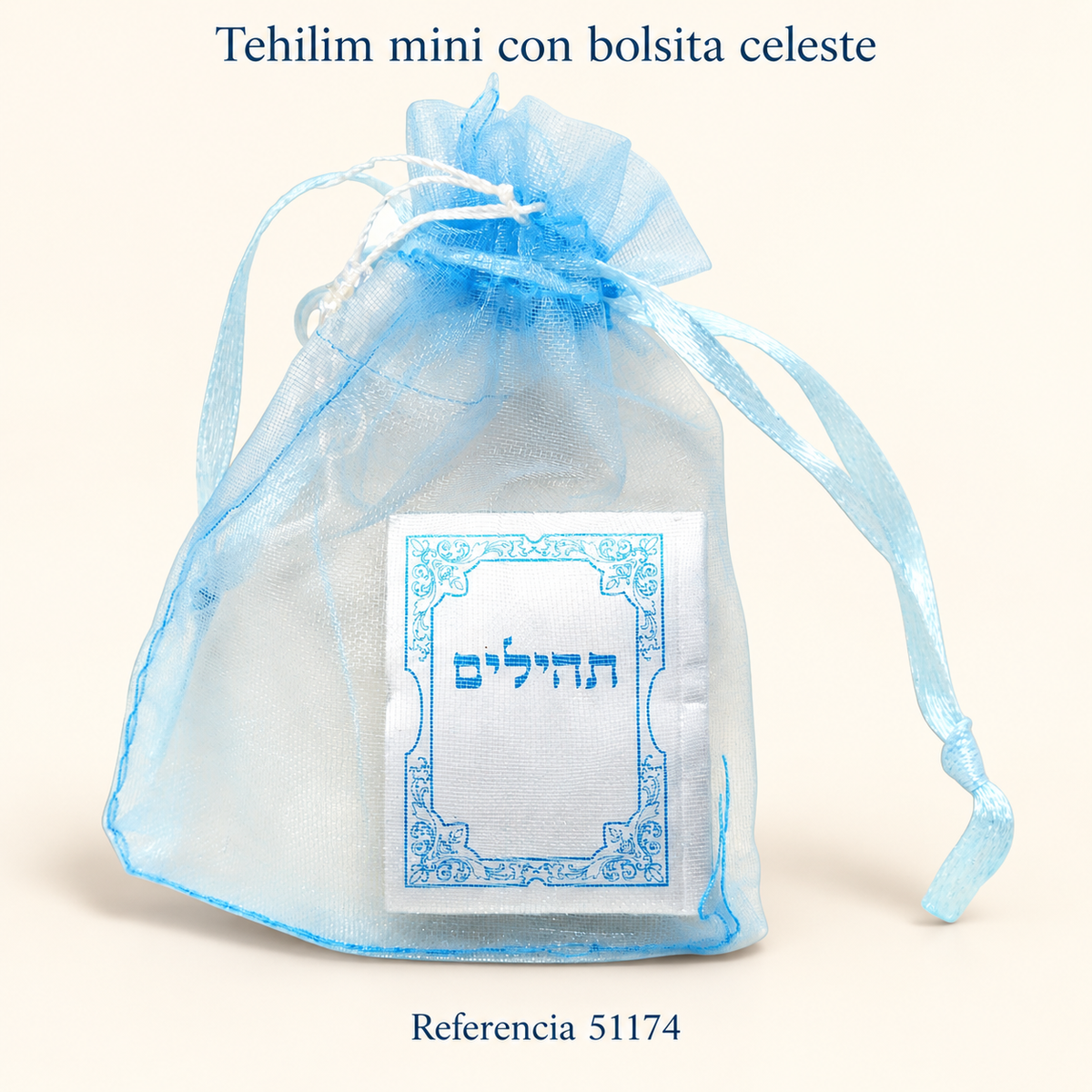 Tehilim mini con bolsita celeste, referencia 51174; presentación del diseño