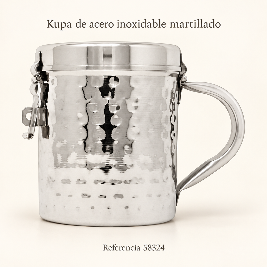 Kupa de acero inoxidable martillado, referencia 58324; presentación del diseño