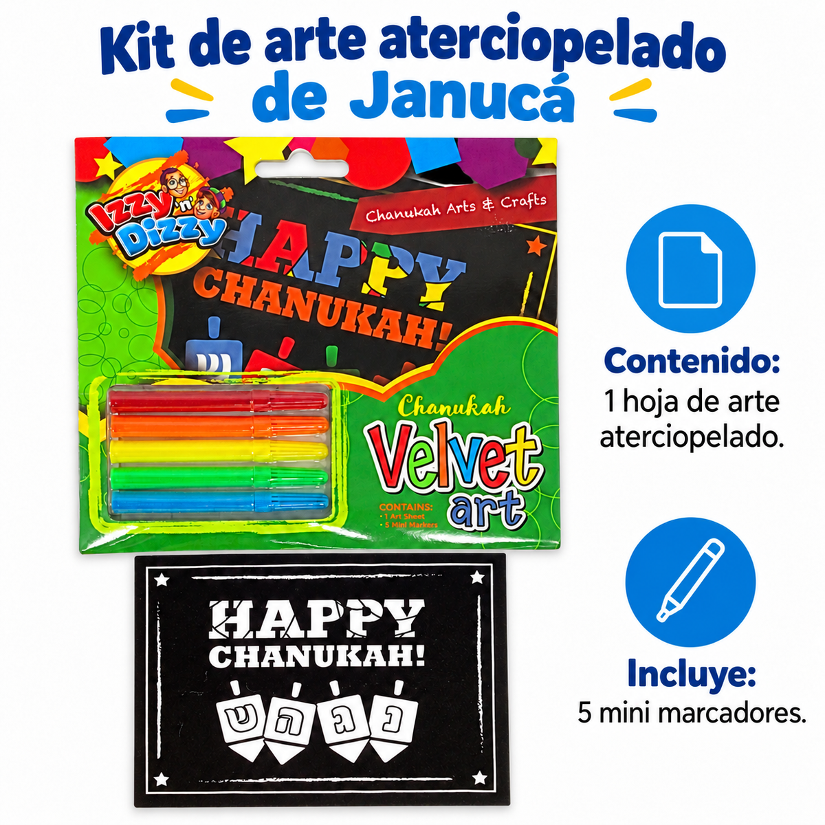 Kit de arte aterciopelado de Janucá; ficha de características