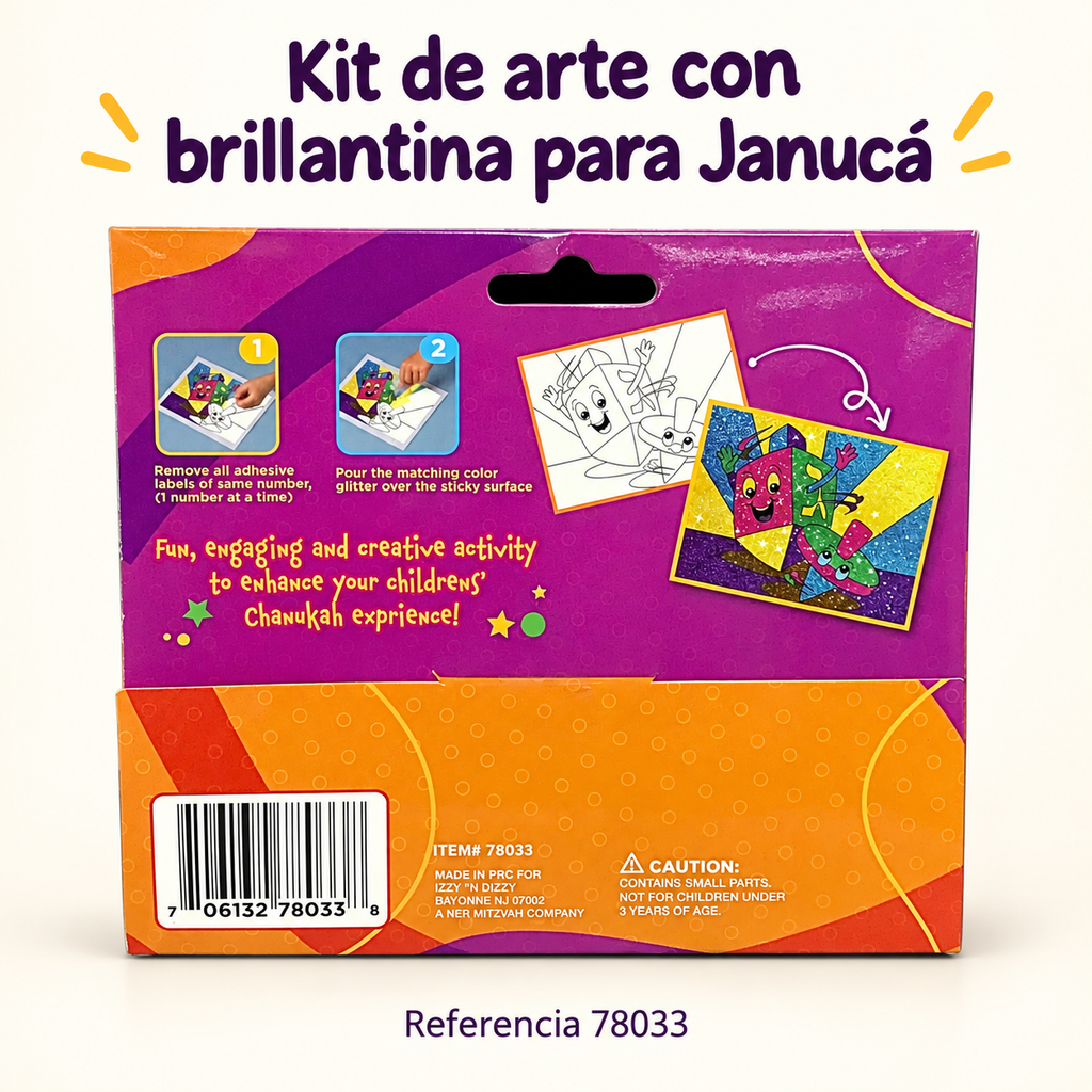 Kit de arte con brillantina para Janucá; presentación del producto