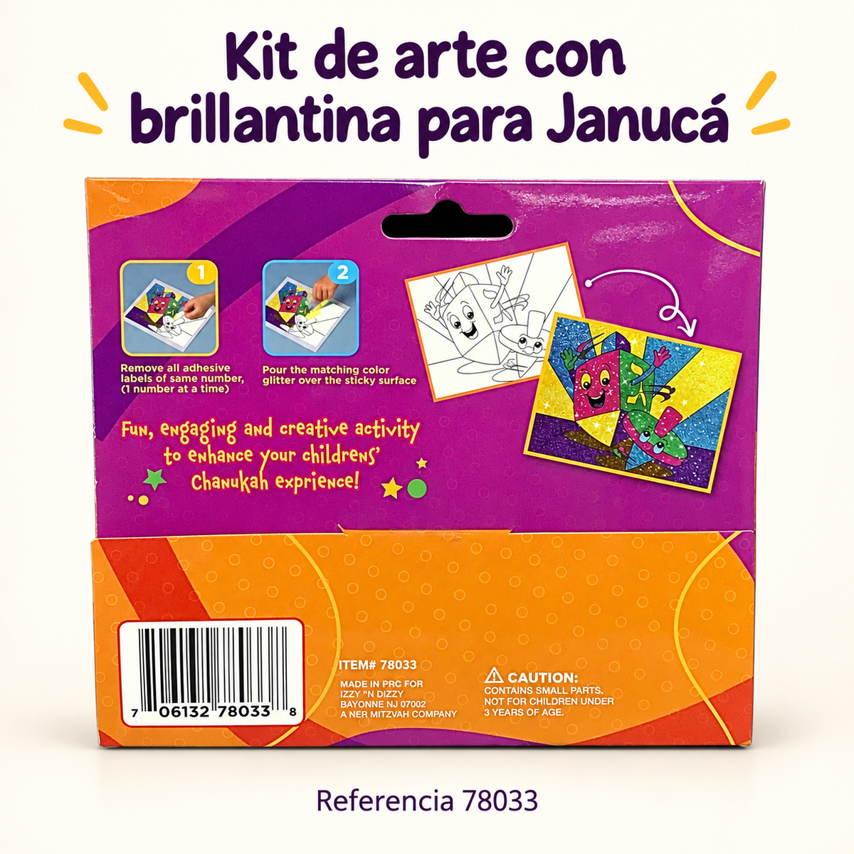 Kit de arte con brillantina para Janucá; presentación del producto