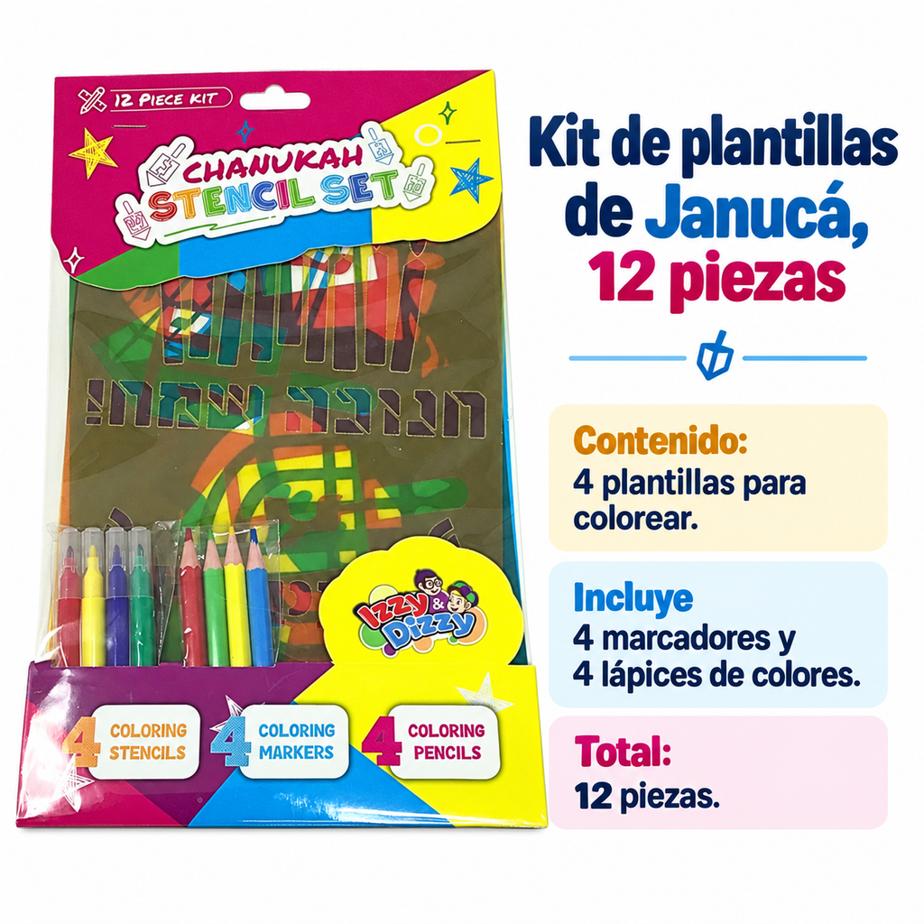 Kit de plantillas de Janucá, 12 piezas; ficha de características