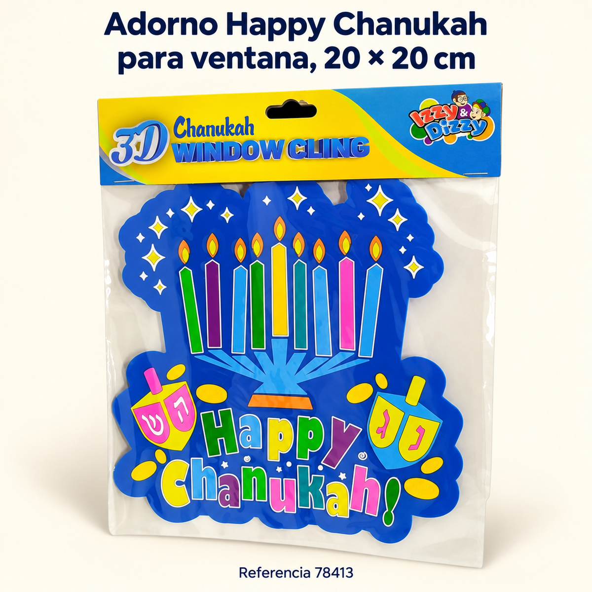 Adorno Happy Chanukah para ventana, 20 × 20 cm; presentación del producto