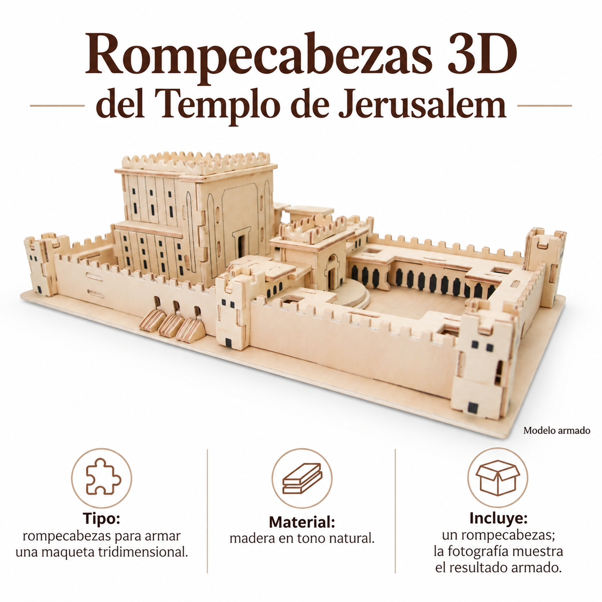 Rompecabezas 3D del Templo de Jerusalem; ficha de características